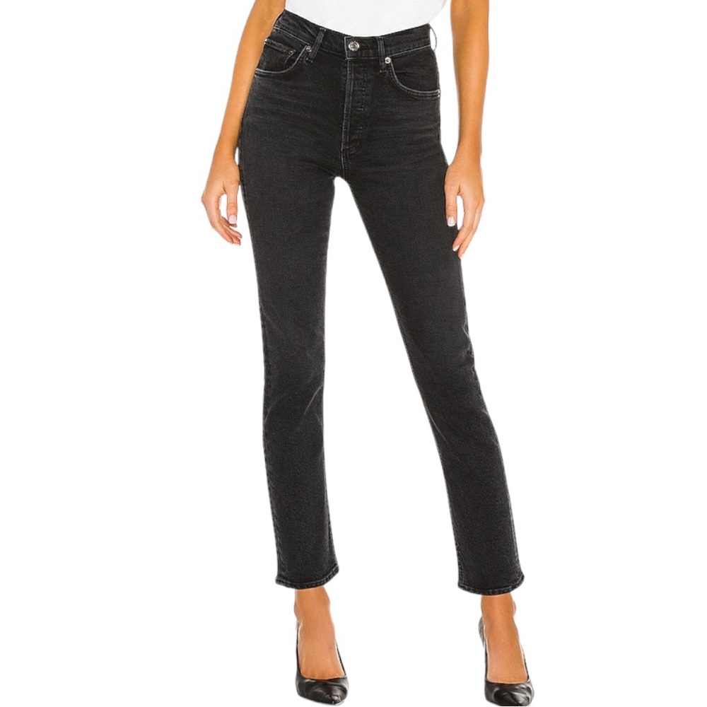 AGOLDE Riley High Rise Straight Crop in Panoramic Black size 26